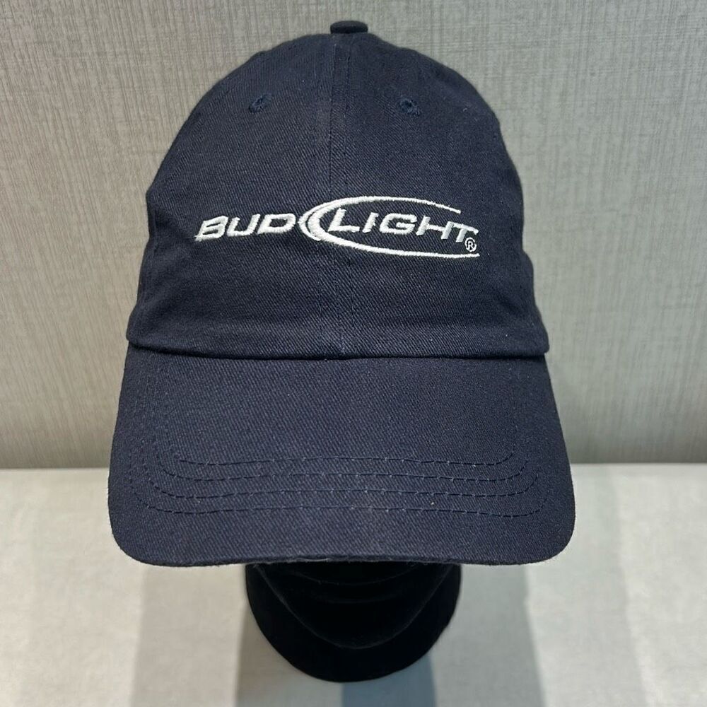 Bud Light Beer Hat Cap Embroidered Navy Blue Adjustable Strap Back
